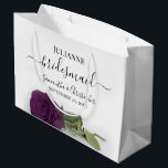 Elegant Plum Purple Rose Posh Bridesmaid Wedding Large Gift Bag<br><div class="desc">These beautiful gift bags are designed as a wedding gift or favour bag for your Bridesmaids. They feature a simple yet stunning design with a long stemmed deep plum purple or eggplant coloured rose lying on its side. The title "Bridesmaid" written in fancy script letters with swashes on the ends....</div>