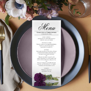 Elegant Plum Purple Rose Reflections Wedding Menu