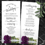 Elegant Plum Purple Rose Simple Romantic Wedding Programme<br><div class="desc">This beautiful wedding program features an elegant design with a single long stemmed pale plum purple or eggplant coloured rose lying on its side reflecting in water. The titles are written in fancy script calligraphy, and there is space for your ceremony and wedding party details, as well as a short...</div>