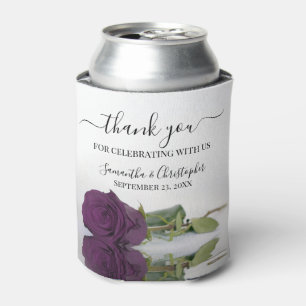 Elegant Plum Purple Rose Stylish Wedding Thank You Can Cooler