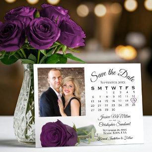 Elegant Plum Purple Rose Wedding Calendar & Photo Save The Date