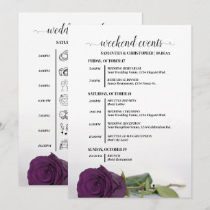 Elegant Plum Purple Rose Wedding Events & Timeline Programme