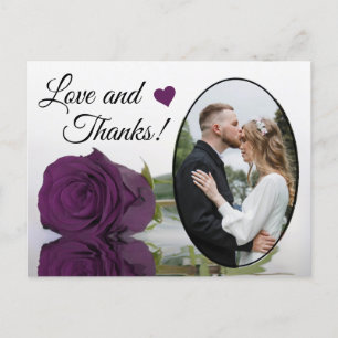 Elegant Plum Purple Rose Wedding Love & Thanks Postcard
