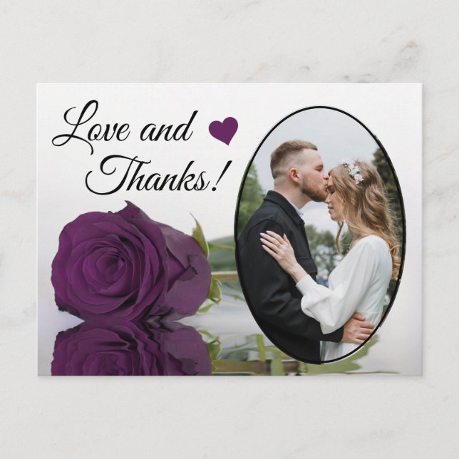 Elegant Plum Purple Rose Wedding Love & Thanks Postcard (Front)