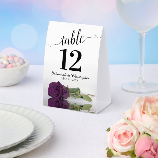 Elegant Plum Purple Rose Wedding Table Number (Insitu(Wedding))