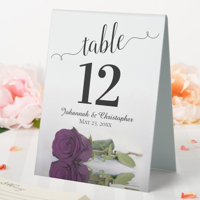 Elegant Plum Purple Rose Wedding Table Number (In SItu (Wedding))
