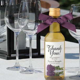 Elegant Plum Purple Rose Wedding Thank You Mini Wine Label