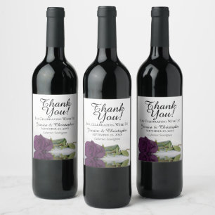 Elegant Plum Purple Rose Wedding Thank You Wine Label