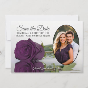 Elegant Plum Purple Rose with Oval Photo Wedding Save The Date