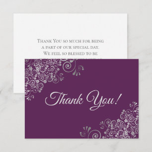 Elegant Plum Purple & Silver Curls Simple Wedding Thank You Card