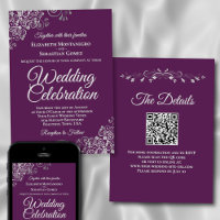 Elegant Plum Purple & Silver QR Code Wedding