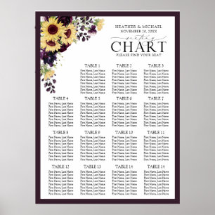 Elegant Plum Purple Sunflower Reception Seating Poster