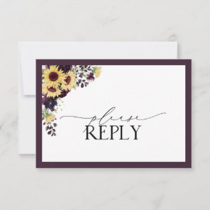 Elegant Plum Purple Sunflower Watercolor RSVP