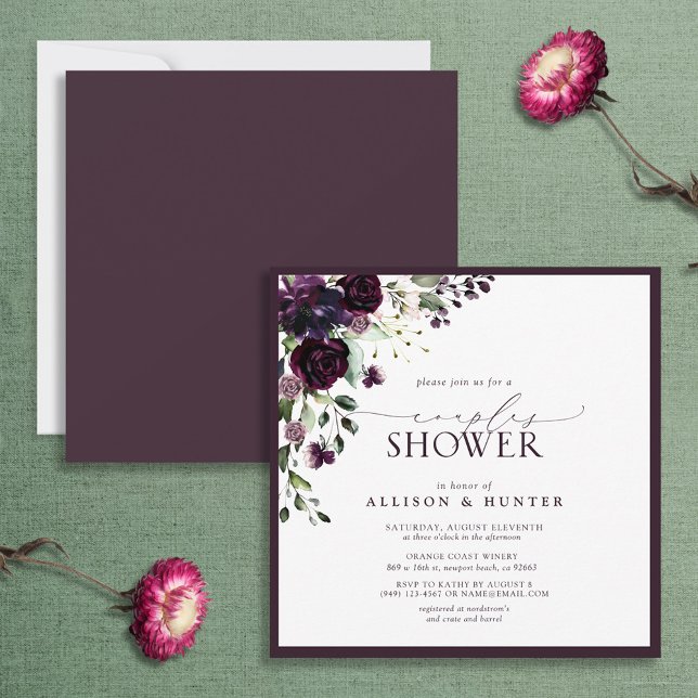Elegant Plum Purple Watercolor Couples Shower Invitation (Creator Uploaded)