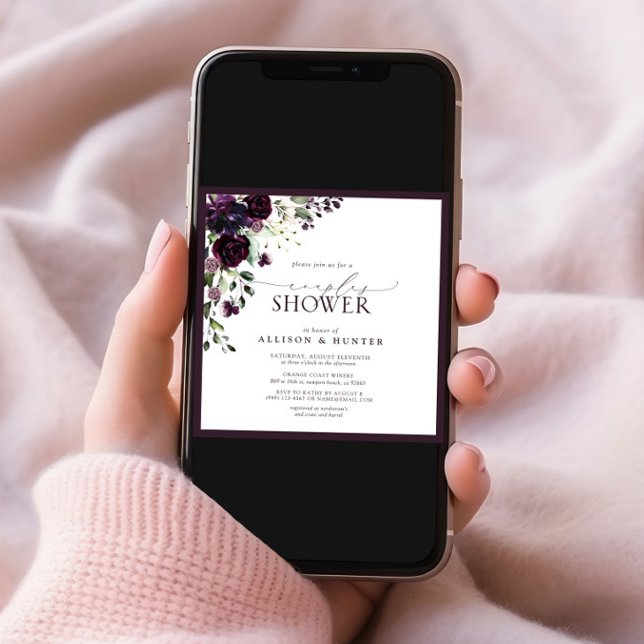 Elegant Plum Purple Watercolor Couples Shower Invitation (Creator Uploaded)