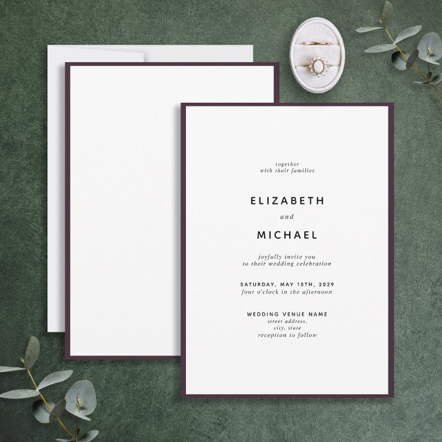 Elegant Plum Purple & White Typography Wedding Invitation (Creator Uploaded)