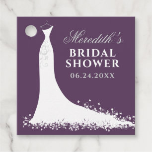 Elegant Plum Silver Wedding Gown Bridal Shower Favour Tags