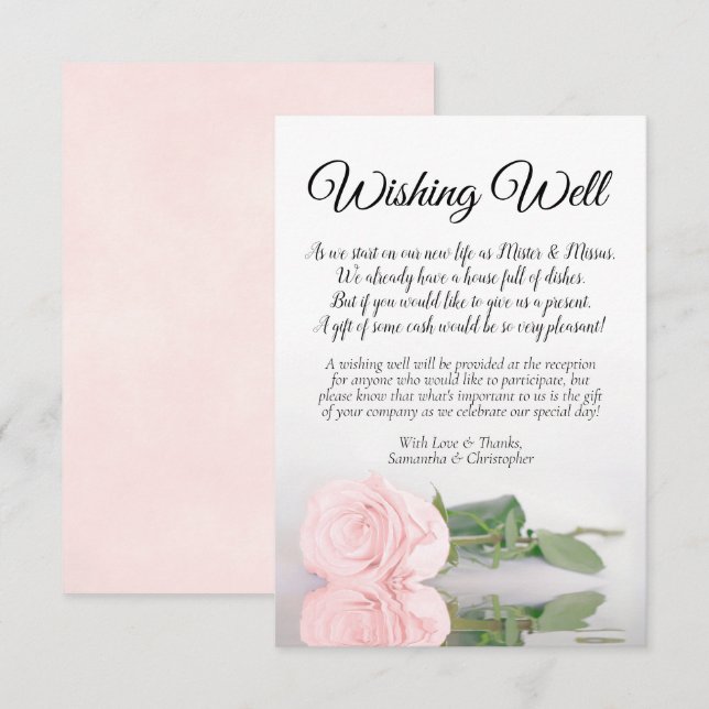 Elegant Plush Pink Rose Wedding Wishing Well Poem Enclosure Card (Front/Back)