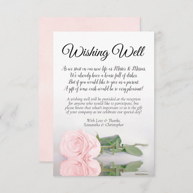 Elegant Plush Pink Rose Wedding Wishing Well Poem Enclosure Card (Front/Back)