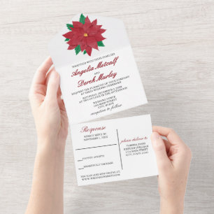 Elegant Poinsettia All-in-One Wedding Invitation