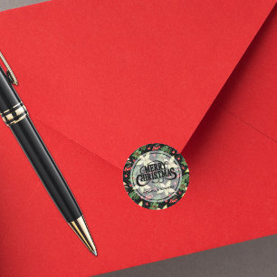 Elegant Poinsettia and Berries on Black Classic Round Sticker