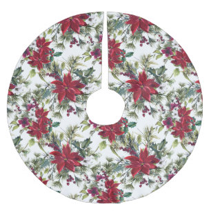 Elegant Poinsettia Bouquet Pattern Brushed Polyester Tree Skirt