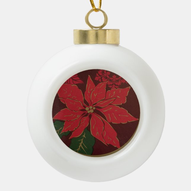 Elegant Poinsettia  Ceramic Ball Christmas Ornament (Front)