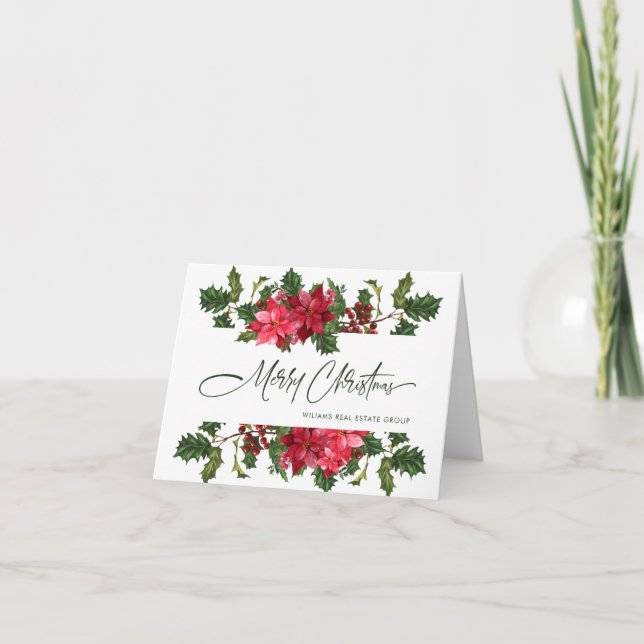 Elegant Poinsettia Christmas Corporate Greeting Holiday Card (Front)