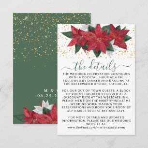 Elegant Poinsettia Christmas Green Wedding Details Enclosure Card