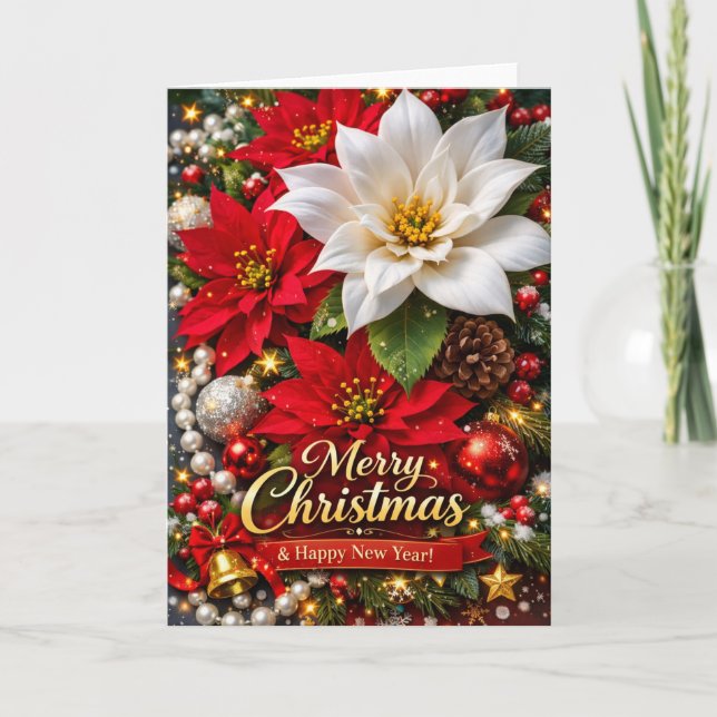 Elegant Poinsettia Christmas Greeting Card (Front)