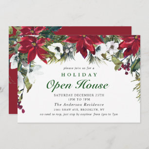 Elegant Poinsettia Christmas Holiday Open House Invitation