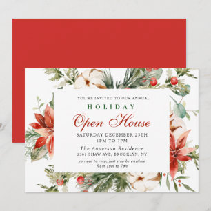 Elegant Poinsettia Christmas Holiday Open House Invitation
