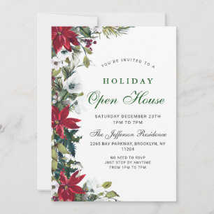 Elegant Poinsettia Christmas Holiday Open House Invitation