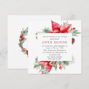 Elegant Poinsettia Christmas Holiday Open House Invitation