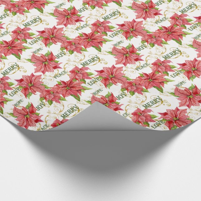 Elegant Poinsettia Christmas Merry Love Joy Peace Wrapping Paper (Corner)