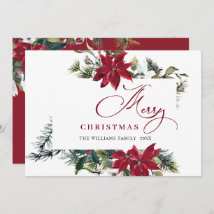 Elegant Poinsettia Christmas Mistletoe Greeting Holiday Card