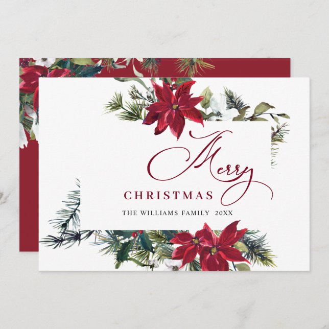 Elegant Poinsettia Christmas Mistletoe Greeting Holiday Card (Front/Back)