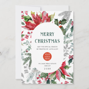 Elegant Poinsettia Christmas Mistletoe Greeting Holiday Card