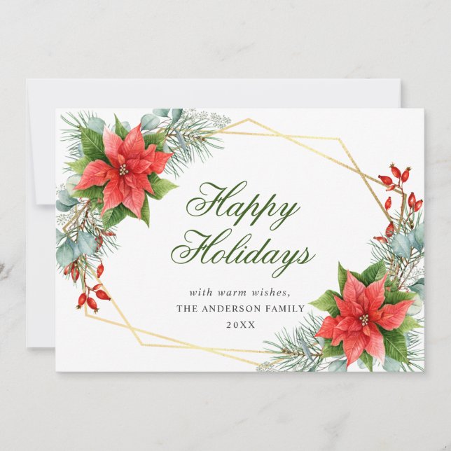 Elegant Poinsettia Christmas Mistletoe Greeting Holiday Card (Front)
