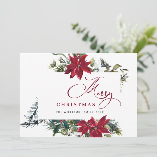 Elegant Poinsettia Christmas Mistletoe Greeting Holiday Card (Standing Front)