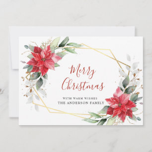 Elegant Poinsettia Christmas Mistletoe Greeting Holiday Card