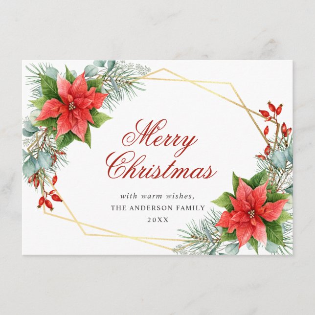 Elegant Poinsettia Christmas Mistletoe Greeting Holiday Card (Front)