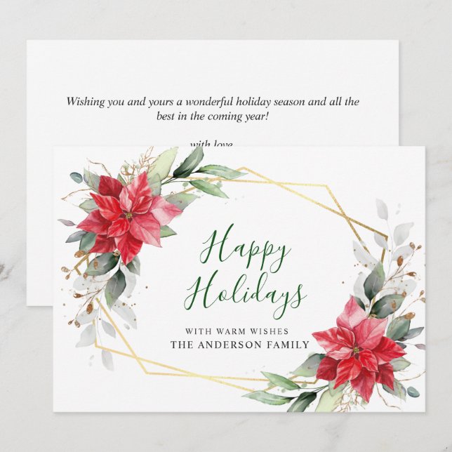 Elegant Poinsettia Christmas Mistletoe Greeting Holiday Card (Front/Back)