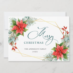 Elegant Poinsettia Christmas Mistletoe Greeting Holiday Card