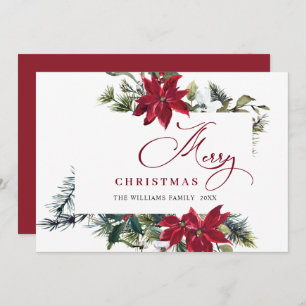Elegant Poinsettia Christmas Mistletoe Greeting Holiday Card