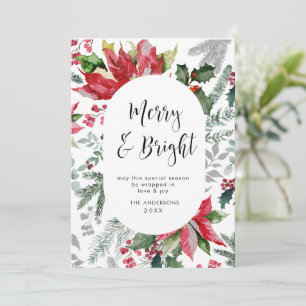 Elegant Poinsettia Christmas Mistletoe Greeting Holiday Card