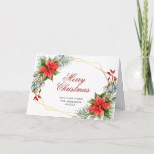 Elegant Poinsettia Christmas Mistletoe Greeting Holiday Card