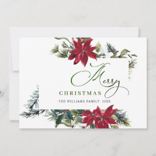 Elegant Poinsettia Christmas Mistletoe Greeting Holiday Card