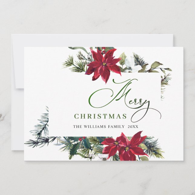 Elegant Poinsettia Christmas Mistletoe Greeting Holiday Card (Front)