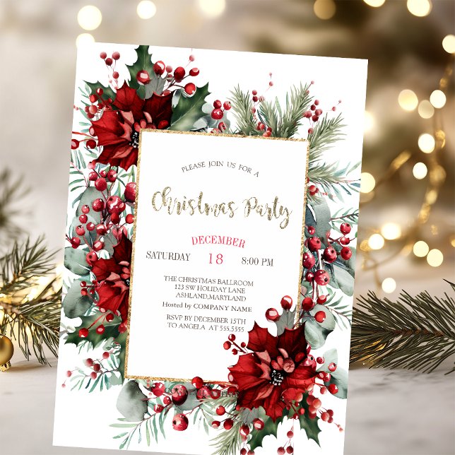 Elegant Poinsettia Christmas Party Invitation (Creator Uploaded)
